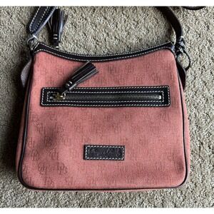 Dooney & Bourke Crossbody Handbag Logo Fabric Classic Orange Dark Brown Leather